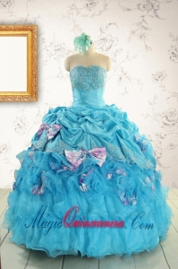 2015 Cheap Aqua Blue Appliques Quinceanera Dresses with Appliques