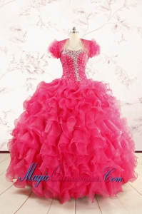 2015 Hot Pink Beading Wonderful Quinceanera Dresses