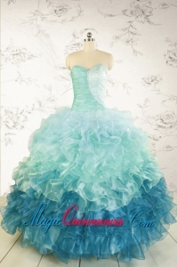 2015 Prefect Blue Quinceanera Dresses with Beading and Ruffles