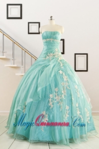Discount Blue Quinceanera Dresses with Appliques for 2015