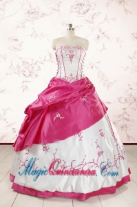 Luxurious Embroidery Sweet 15 Dresses in White and Hot Pink