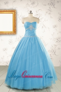 2015 New Style Beading Sweet 15 Dresses in Aqua Blue