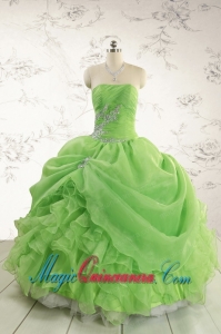 2015 Puffy Strapless Appliques Quinceanera Dresses in Spring Green