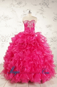 Beautiful Hot Pink Sweet 15 Dresses with Appliques and Ruffles