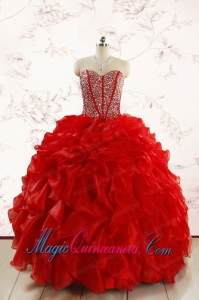 Red Beading and Ruffles Sweetheart Pretty Quinceanera Dresses for 2015