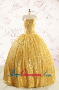 Romantic Sequins Yellow Quinceanera Dress with Strapless