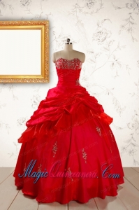 2015 Beautiful Beading Sweetheart Quinceanera Dress in Red