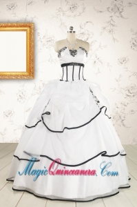 2015 Cheap Appliques and Ruffles White and Black Quinceanera Dresses