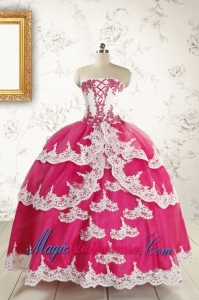 2015 Cheap Hot Pink Quinceanera Dresses with Appliques