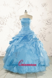 2015 Aqua Blue Hot Sale Appliques Quinceanera Dresses
