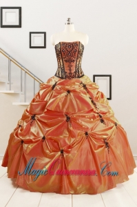 2015 Cheap Appliques Quinceanera Dresses in Orange Red and Black