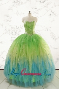 2015 New Style Beading and Ruffles Quinceanera Dresses in Multi-color