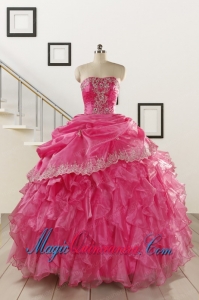2015 Pretty Appliques and Ruffles Quinceanera Gowns in Hot Pink