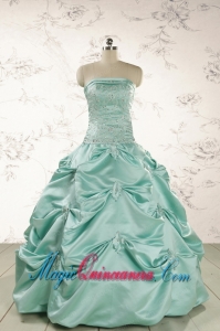 Cheap Turquoise Quinceanera Dresses with Appliques