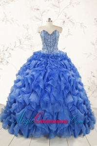 Hot Sale Beading Royal Blue Sweet 15 Dresses with Sweep Train
