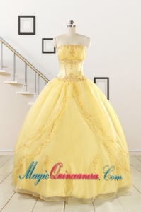 Pretty Yellow Quinceanera Dresses with Appliques and Beading For 2015