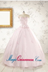 2015 Pretty Appliques Light Pink Quinceanera Dresses