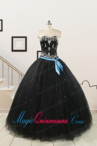 Pretty Appliques and Beading Black Quinceanera Dresses