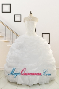 Pretty White Strapless 2015 Quinceanera Dresses with Beading