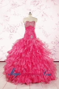 2015 Top Seller Sweetheart Hot Pink Quinceanera Dresses with Ruffles