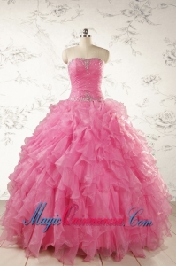 2015 Ball Gown Organza Quinceanera Dresses with Beading and Ruffles