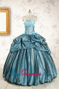 2015 Cheap Strapless Quinceanera Dresses in Teal