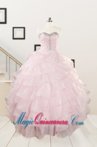 2015 Cute Baby Pink Quinceanera Dresses with Beading and Ruffles