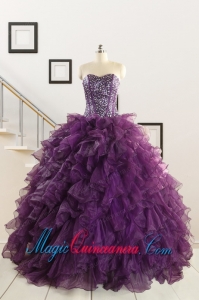 2015 New Style Purple Quinceanera Dresses with Beading and Ruffles