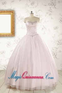 2015 Pretty Beading Light Pink Quinceanera Dresses