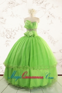 Spring Green Quinceanera Dresses with Beading and Bowknot for 2015 Spring