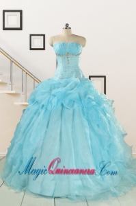 2015 Elegant Aqua Blue Quinceanera Dresses with Beading