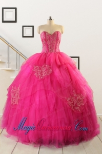 2015 Pretty Appliques Dresses For 15 in Hot Pink