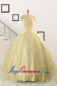 Latest Appliques Quinceanera Dress in Light Yellow For 2015