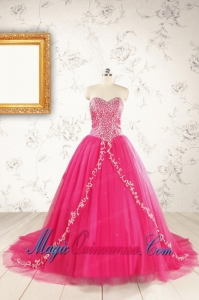 2015 Beautiful Hot Pink Quinceanera Dresses with Beading and Appliques