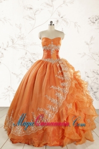 2015 Cheap Appliques Quinceanera Dresses in Orange