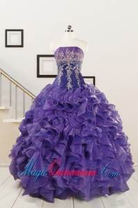 2015 Prefect Purple Sweet 15 Dresses with Embroidery and Ruffles