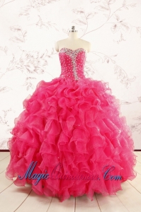 2015 Pretty Beading Sweet 15 Dresses in Hot Pink