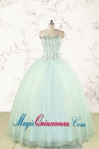 Cheap 2015 Light Blue Sweet 15 Dresses with Beading