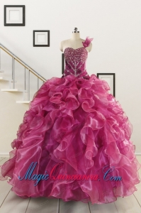 Exclusive Beading One Shoulder Sweet 16 Dresses in Fuchsia