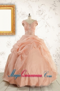 New Style Beading Quinceanera Dresses in Peach For 2015