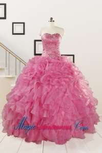 Pink 2015 Pretty Quinceanera Dresses Sweetheart with Ruffles