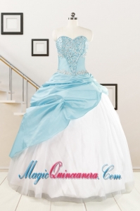 Pretty Beading Blue and White Quinceanera Dresses for 2015