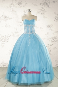 Pretty Beading and Appliques Quinceanera Dresses in Aqua Blue for 2015