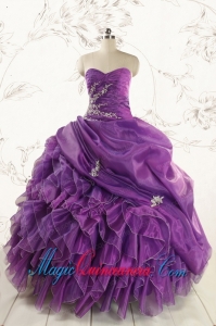 Romantic Purple Ball Gown 2015 Quinceanera Dress with Appliques and Ruffles