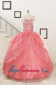 Watermelon Sweetheart Beading Appliques Ball Gown Sweet 16 Dresses