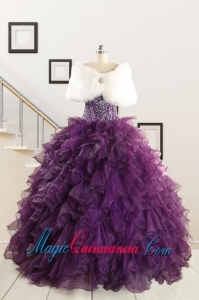 2015 Luxurious Beading and Ruffles Quinceanera Dresses in Purple