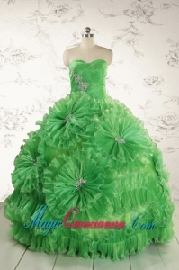 Classical Green Quinceanera Dresses with Appliques and Ruffles for 2015