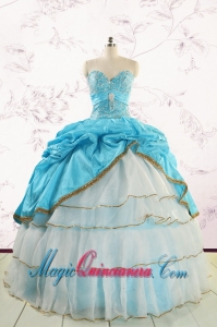Custom Made Sweetheart Aqua Blue Quinceanea Dresses with Beading