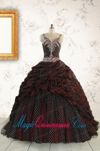 Wonderful Spaghetti Straps Appliques Sweet 15 Dresses in Burgundy