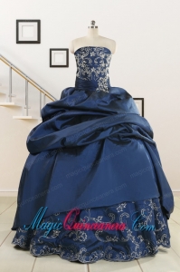 Custom Made Navy Blue Embroidery Quinceanera Dresses with Appliques